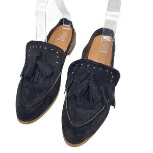 Tassle Black Studded Suede Flat Mules Pointy Toe 7